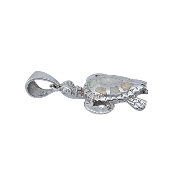 Vintage Thai FAS Sterling Silver 925 Opal Inlay Turtle Pendant - Picture 3 of 6